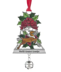 Boutique de Noël Family & Friends*Zinc Bell Shaped Ornament, Featuring A Deer And Holly "World`S Greatest Grandpa"