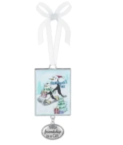 Boutique de Noël Birds & Owls*Zinc Plaque Ornament, 2", With Penguins And "Friendship" Message