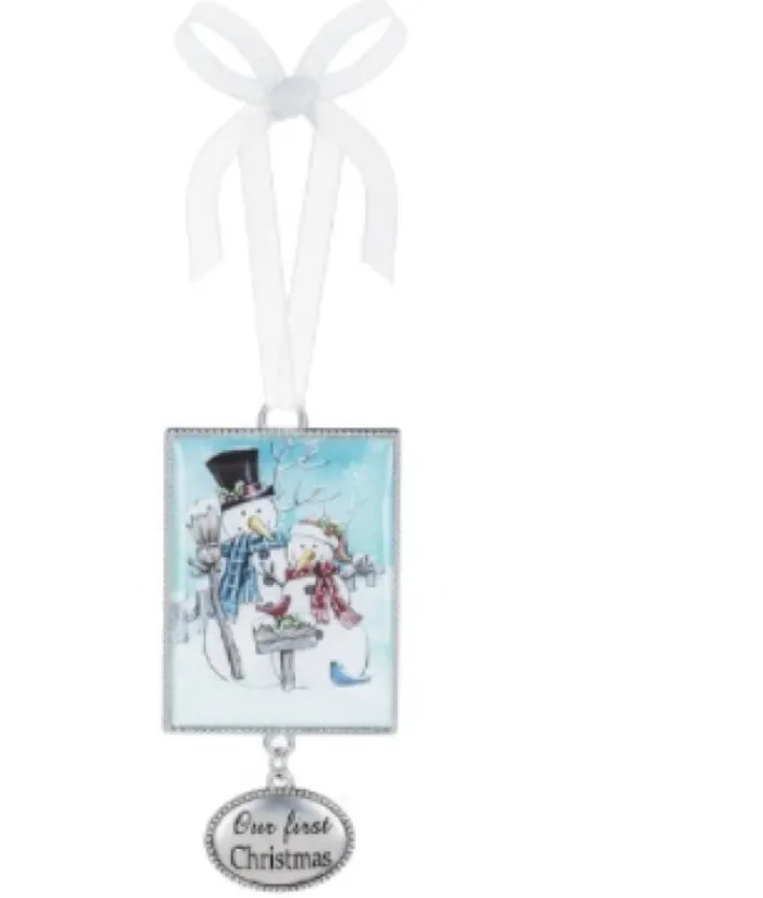 Boutique de Noël Family & Friends*Zinc Plaque Ornament, 2In, With Snowmen And Message (1St Xmas)